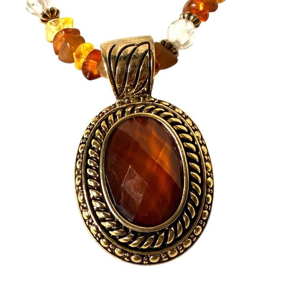 Vintage Avon Amber Glass Bead Pendant 18" Necklace Gold Tone - Picture 3 of 8